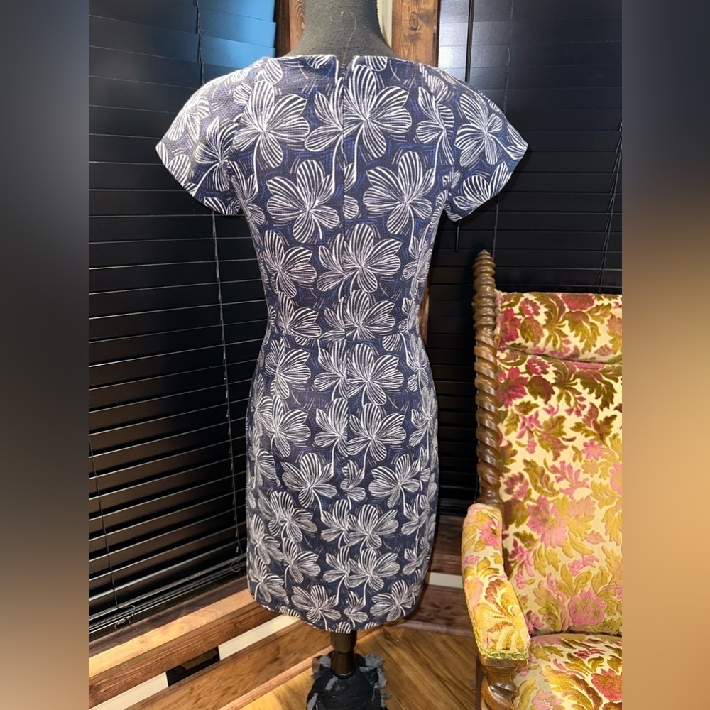 J Crew Blue Sheath Dress Short Sleeve Size 0 - Picture 4 of 6
